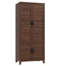 Studyset Armario ropero con 4 puertas, armario de madera de 72" con barra de colgar, armario alto independiente con 18 estantes ajustables para ropa, armario de dormitorio de madera para el dormitorio