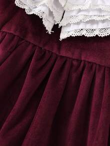 BOARNSEORL Baby Girls Velvet Dress With Contrast Color Ruffle Collar, Long Sleeve Dress, Fashionable & Elegant, Suitable For Autumn/Winter Everyday, Outing, Party, Birthday, Christmas - Burgundy - View 6