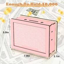 KKC Money Saving Box 10,000, Savings Box, Money Boxes With Counters For Adults And Children, Wooden Coin Bank, Cashbox, $10000 Savings Challenge Box, Reusable Cash Box With Dry Erase Marker. - 粉色 - 查看 2