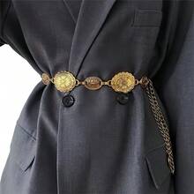 Women Belts Western-Concho-Belt-Women Cowgirl-Metal-Belts Boho Silver Vintage Turquoise Chain Belt For Dress Jeans - 古銅色 - 查看 6
