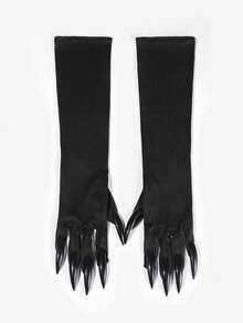 1pair Halloween Long Nail Ghost Gloves, Long Nail Role-Playing Arm Set, Black And White Design, Durable Polyester, Suitable For Theme Parties, Role-Playing Activities And Halloween Decorations, Halloween Costumes, Theme Event Accessories, Eerie Aesthetics, High-Quality Craftsmanship