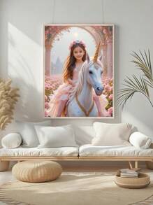 1 tablou personalizat cu prințesă, portret personalizat de fată călare cu unicorn. Potrivit pentru copii, bebeluși, familie, cei mai buni prieteni. Ca tablou roz, portret de prințesă personalizat pe baza fotografiei. Perfect pentru dormitor, sufragerie, creșă, decor cameră copii, sufragerie, birou de acasă. Oferă-i/ei un cadou unic. Cadou pentru fete, cadou personalizat pe baza fotografiei.