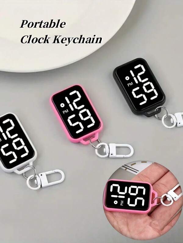 Square Mini Digital Clock Keychain -Sporty Design, LED Digital Display Hook Pocket Clock Keychain, Compact And Portable, Great Gift For Christmas, Easter, Birthdays, And Graduation,Back-To-School Supplies