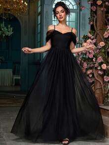 女士优雅鸡尾酒会礼服，正式长款开叉大腿晚间婚礼宾客礼服，金属面料，适合正式派对、毕业派对、婚礼、舞台表演、单身派对、春夏秋 - 黑色 - 查看 7