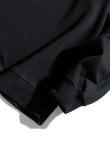 Men's Old Money Casual Sporty Loose Sweatshirt, Fall, Long Sleeve Top - Black - View 6