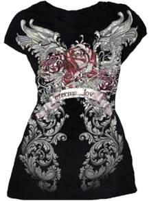 Grunge Shirts Emo Clothes Teen Girls Vintage Graphic Tee Y2k 2000s Goth Top Women Mcbling Short Sleeve StreetwearHalloween Christmas New Year 2026 - Đen Đỏ - Xem 1