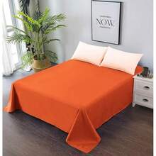 Sábana de microfibra cepillada suave, ropa de cama de primera calidad, transpirable, hipoalergénica, para cama individual, matrimonial, matrimonial, queen y king, tamaño 90 cm, 105 cm, 135 cm, 150 cm, 180 cm (sin funda de almohada) - Naranja - Ver 4