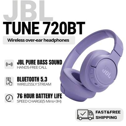  Tune 720BT - 无线包耳式耳机，配备 JBL Pure Bass 音效、蓝牙 5.3、长达 76 小时的电池续航时间和快速充电、轻巧、舒适、可折叠设计 (紫色)