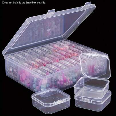 30 piezas Cajas de almacenamiento de cuentas de plástico transparente - Organizador apilable portátil con tapas con bisagras para joyería, manualidades, costura y pequeños accesorios - Ideal para el hogar, la residencia universitaria y entornos de uso múltiple, organización de manualidades | Diseño transparente | Contenedores apilables, almacenamiento organizador de joyería