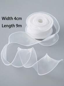 1卷 4.5/9/45/M 白色欧根纱丝带，带铁丝透明网状丝带，透明雪纺丝绸细丝带，适用于缝纫、礼品包装、工艺品、婚礼花束、请柬、装饰 - 白色 - 查看 10