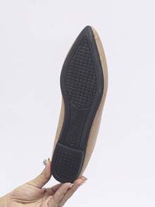 女士秋季新款户外蝴蝶结尖头平底鞋，卡其色面料软底日常工作驾驶乐福鞋 - 卡其色 - 查看 7