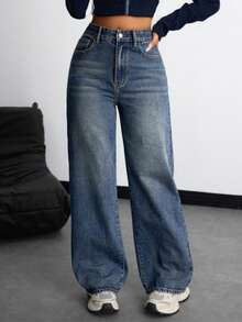 Straight-Leg Grey Denim Jeans For Teenagers - Medium Wash - View 3