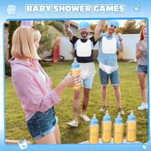 D6 Sets Bottle Chug Baby Shower Games Juegos Para Plastic Baby Bottles Bibs Hat Disposable Diapers Gender Reveal Games Baby Changing Diaper Race Game Decoration Blue 7001 - 藍色 - 查看 6