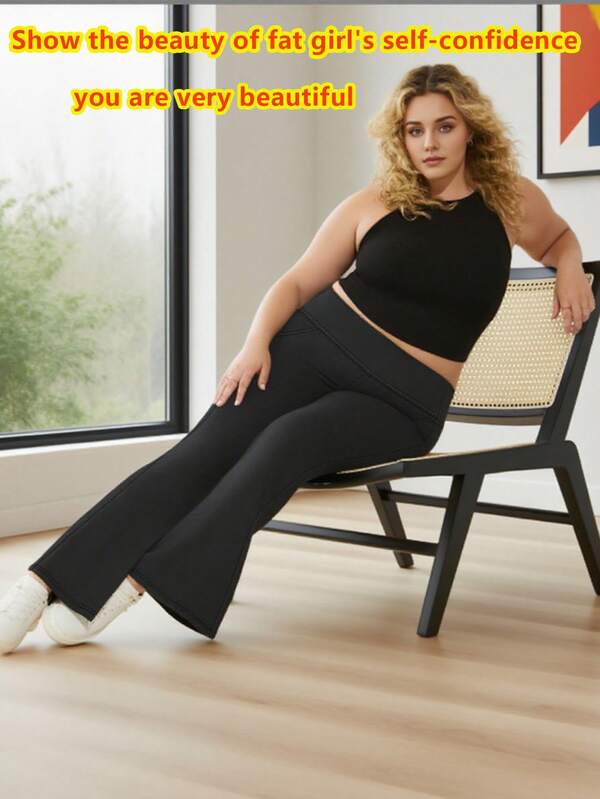 0XL-4XL Plus Size Waist Yoga Pants With Pocket Elastic Casual Horn Yoga Pants