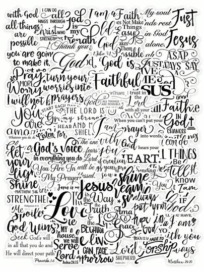 51pcs Black & White Calligraphy PET Material Christian Bible Verse Stickers - Inspirational Faith Stickers, Suitable For Bible Journals, Scrapbooks And Christian Gifts