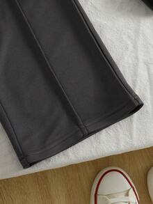 2 Pieces Set: Girls Solid Color Casual Pullover Sweatshirt & Loose Straight Leg Pants, Autumn - Dark Grey - View 6
