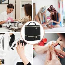 灯芯绒指甲油收纳盒和美甲灯盒，美甲套装收纳盒可容纳 30 瓶（15 毫升 - 0.5 液体盎司），指甲油便携盒带有美甲工具收纳区 - 彩色 - 查看 7