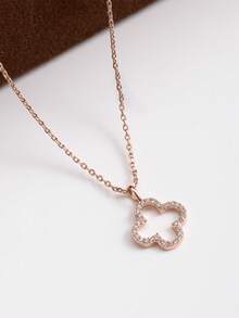 1 件镂空三叶草吊坠项链，女士节日礼物和日常配饰 - 玫瑰金 - 查看 4