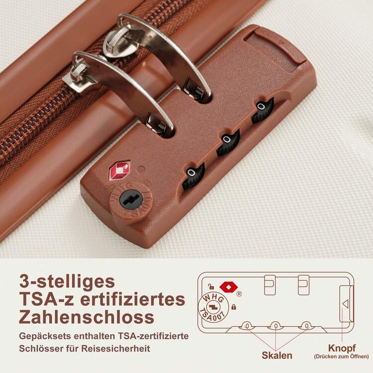 Flieks Luggage Set Hard-Shell Trolley Suitcase Set School Trip Basic Equipment For Student Dormitory, Student Basic Equipment For University, Robust Travel Cases And Suit Bags Hand Luggage Set Travel Suitcase, 4 Wheels, ABS Material, TSA Lock - White - View 3