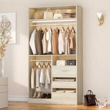 Freestanding Closet System With 2 Hanging Rods & 3 Open Drawers & 3 Shelves - 白橡木 - 查看 1