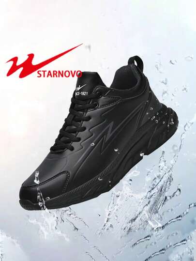 STARNOVO Herrskor Höst- och vinterskor Nya stora mellanskor Sport- och fritidsskor Svarta lädervattentäta stövlar med mjuk botten för män