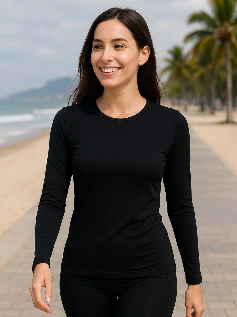 Women's Thermal Second Skin Top Compression Shirt UV Protection - Negro - Ver 1