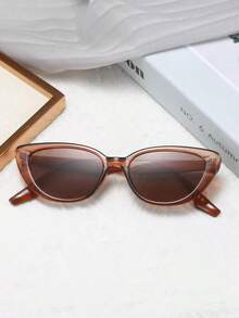1pc Women's Brown Cat Eye PC Frame Solid Color Retro Fashion Glasses, Suitable For Daily Wear Boho Vacay Vacay Vibes - 黑色 2 - 查看 3
