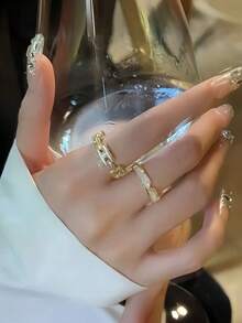 1pc/4pcs Set Letter "H" Enamel Micro Inlaid Zirconia Ring, Luxury Feeling Open Ring Suitable For Women's Daily Life, Travel, Dating, Evening Party, Beach Vacation, Back To School, Graduation, Holidays And Party Gifts