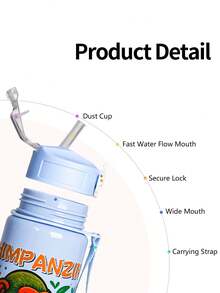 1pc 750ml/26oz Shan Hai Jing Themed Plastic Straw Water Bottle, With Handle Strap, Leak-Proof Mouth, 4 Character Designs, Portable & Durable, Spill-Proof When Inverted, Suitable For Running, Cycling, Travel, Great Gift