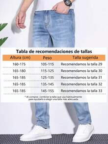 Jeans de Pierna Recta y Ajuste Delgado para Hombre - Pantalones de Mezclilla Casuales y Listos para Negocios,Jeans para Hombre de Casual Cómodos y Transpirables Para Uso Diario - Azul claro - Ver 6