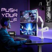 ARES WING Dual Monitor Arm Desk Mount For 17-49 Inch Ultrawide Monitors, Heavy Duty Dual Monitor Mount Holds 44 Lbs, Full Motion Gas Spring Vertical Stacked Monitor Mount, 75_100 VESA Mount, White - MàuB - Xem 8