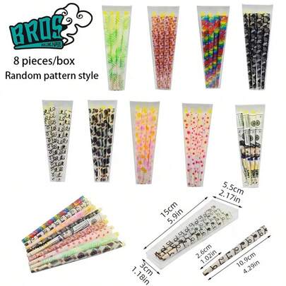 8pcs/Box Random Pattern Pre-Rolled Cigarette Filter Tips, New Design, Healthy & Household Items, Tobacco Accessories, Rolling Papers And Tubes, Paper Material