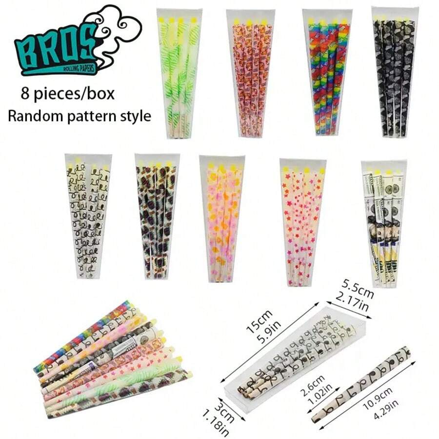 8pcs/Box Random Pattern Pre-Rolled Cigarette Filter Tips, New Design, Healthy & Household Items, Tobacco Accessories, Rolling Papers And Tubes, Paper Material - Random Colors and Styles - View 1