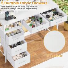 Vanity Desk With Mirror And Lights, 3 Color Modes With Adjustable Brightness, 5 Spacious Fabric Drawers & Open Storage Shelves, Modern Makeup Vanity Table For Bedroom - 查看 5