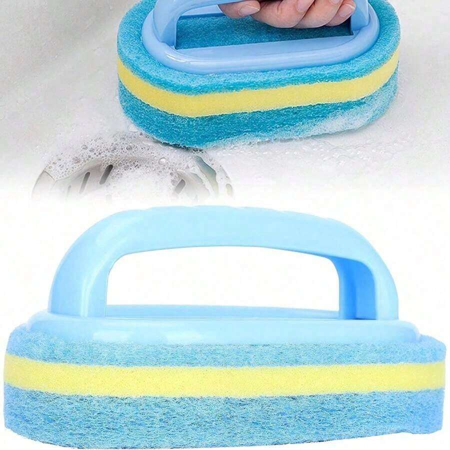 1 Pieces Thick Brush Wiping 2-In-1 Cleaning Brush: Handle Sponge Design, Powerful In Removing Bathroom Glass Stains, Suitable For Commercial Restaurants And Gardens