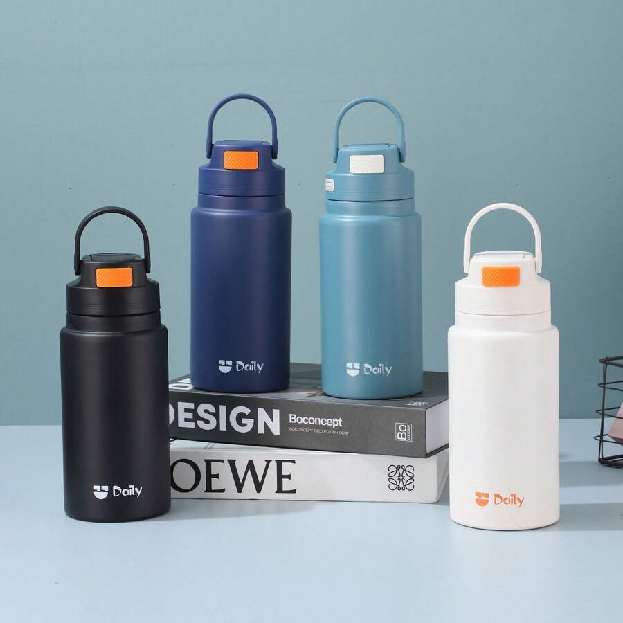 Large Capacity Straw Insulated Water Bottle, High-Quality Stainless Steel Vacuum Flask, Suitable For Sports, Outdoor, Car Use, Portable For Men & Women