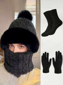 1 pieza Gorro de punto con bufanda y guantes, gorro con orejeras cálido y a prueba de viento para actividades al aire libre, uso casual, vacaciones, senderismo, esquí, accesorio de invierno, atuendos de invierno