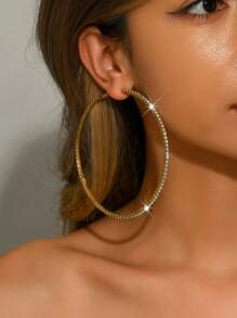 时尚女士全水钻金色 10 厘米/9 厘米/8 厘米环形耳环 - 885金色大號耳圈 - 查看 5