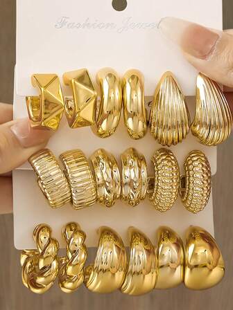 Conjunto de pendientes con forma de lágrima en C exagerada de moda retro, pendientes personalizados, pendientes de tarjeta de CCB dorados para mujeres