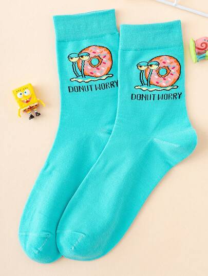  1 Pair Men's Interesting Personalized Cute Multi-Color Jacquard Spongebob Series Snail, Donut, Letter Pattern Mid-Calf Socks, , Sportswear, All Season, European Size, Comfortable Breathable , Vibrant Colors, Suitable For Daily Wear, Premium Fabric, Non-Stuffy, Fall