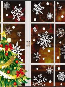 9 feuilles - Ensemble de décorations adhésives de flocons de neige de Noël, autocollants de fenêtre thème Noël blanc, autocollants de fenêtre de flocons de neige d'hiver pour fête, décorations de fenêtre de Noël, autocollants et décalcomanies de fenêtre d'hiver, décorations de Noël pour bureau et intérieur