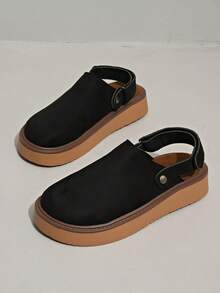 Women's Spring New Round Toe Thick Sole Comfortable Slip-On Casual Fashion Mules - Black - View 3