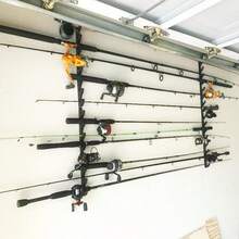 Soporte horizontal para caña de pescar, 4 cañas, Negro, Plástico, Fácil de instalar, Accesorios incluidos