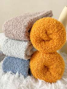 3 Pairs Women's Warm Knee-High Socks, Solid Color Coral Thermal Lined, Thick & Heat Retaining, Soft & Skin-Friendly House Socks For Winter