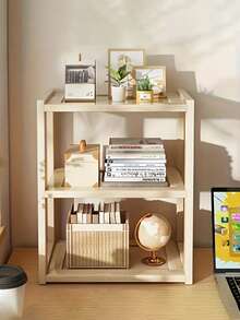 三层实木多功能桌面收纳架 - 现代简约三层开放式书架，适用于办公室、卧室和客厅 - 易于组装，节省空间，可用作书架装饰、家居收纳、现代家具、结构坚固、小型展示架、设计简约、色调自然，是爱书人士的必备之选，实用收纳架 - 原木色 - 查看 10
