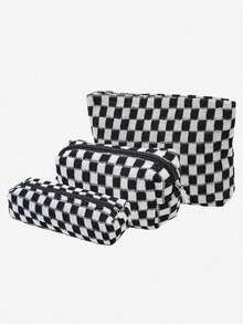 1 buc/3 buc geantă cosmetică tricotată în carouri, geantă de depozitare pentru cosmetice, geantă portabilă de călătorie, geantă pentru creioane tricotată în carouri, geantă cosmetică de mare capacitate, geantă pentru scris pentru studenți, geantă portabilă de depozitare pentru cosmetice, geantă de depozitare tricotată, geantă de depozitare tricotată în carouri pentru toamnă și iarnă, esențială pentru universitate, esențială pentru călătorie, geantă de călătorie pentru vacanță, geantă de călătorie pentru femei, geantă de machiaj, organizator de machiaj