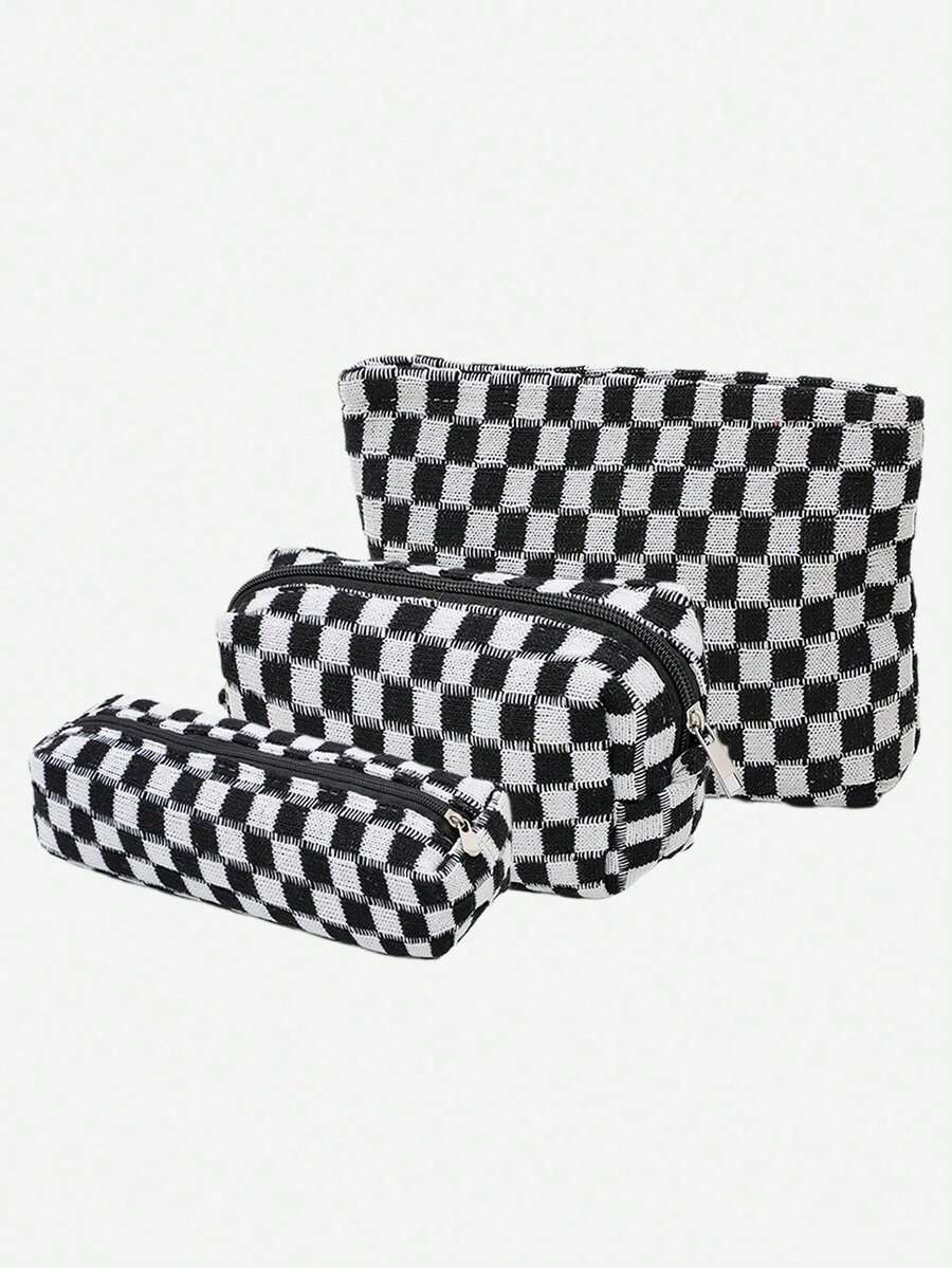 1 buc/3 buc geantă cosmetică tricotată în carouri, geantă de depozitare pentru cosmetice, geantă portabilă de călătorie, geantă pentru creioane tricotată în carouri, geantă cosmetică de mare capacitate, geantă pentru scris pentru studenți, geantă portabilă de depozitare pentru cosmetice, geantă de depozitare tricotată, geantă de depozitare tricotată în carouri pentru toamnă și iarnă, esențială pentru universitate, esențială pentru călătorie, geantă de călătorie pentru vacanță, geantă de călătorie pentru femei, geantă de machiaj, organizator de machiaj