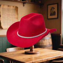 Women Bling Cowgirl Hat Rhinestone Stars Wide Brim Western Panama Jazz Hat For Wedding Rave Party Travel Accessories - Đỏ - Xem 9