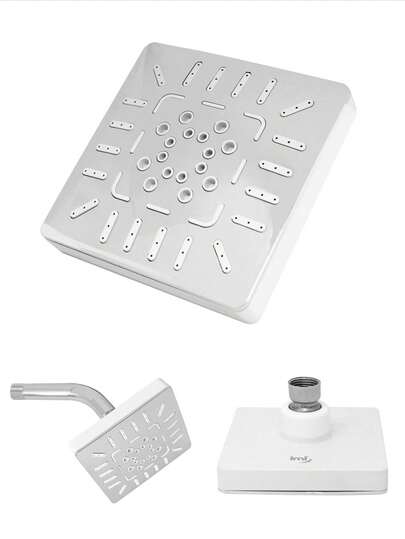 Regadera 10cm cuadrada con brazo acabo en color cromo y  blanco fabricado en PVC de alta resistencia para presión baja de agua fácil instalación