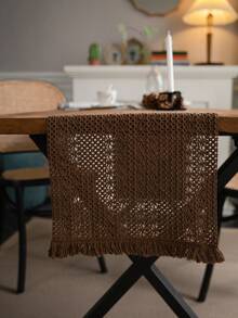 1 pieza Camino de mesa estilo vintage americano, unicolor caqui tejido con borlas naturales, rectangular para mesa de café, soporte de TV, fiesta, cumpleaños, decoración de mesa de comedor, para todas las estaciones, decoración de otoño, decoración de la habitación